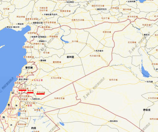 叙利亚德拉省,库奈特拉省和苏韦达省位置示意图.图片